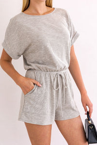 Thumbnail for Short Roll-Up Sleeve Elastic Waist Romper