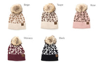 Thumbnail for Leopard Fur Pom Beanie