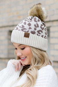 Thumbnail for Leopard Fur Pom Beanie