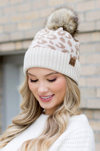 Thumbnail for Leopard Fur Pom Beanie