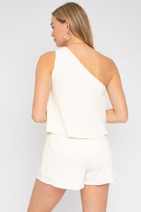 Thumbnail for Sleeveless One Shoulder Layered Top Romper