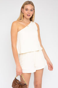 Thumbnail for Sleeveless One Shoulder Layered Top Romper