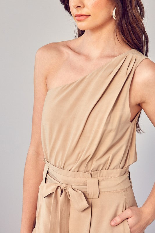 One Shoulder Self Tie Romper