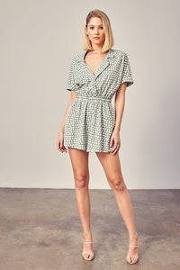 Thumbnail for Collared Overlap Polka Dot Romper