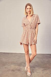 Thumbnail for Collared Overlap Polka Dot Romper