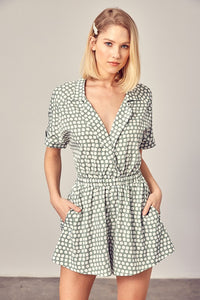 Thumbnail for Collared Overlap Polka Dot Romper