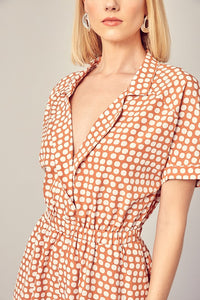 Thumbnail for Collared Overlap Polka Dot Romper