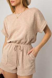 Thumbnail for Short Roll-Up Sleeve Elastic Waist Romper