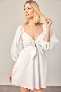 Thumbnail for Tie Front Puff Sleeve Romper Dress