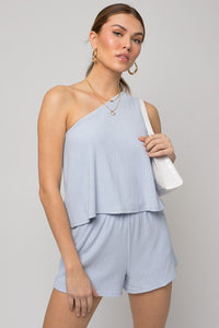 Thumbnail for Sleeveless One Shoulder Layered Top Romper