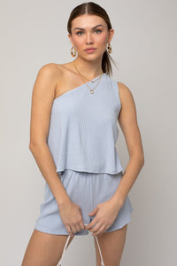 Thumbnail for Sleeveless One Shoulder Layered Top Romper