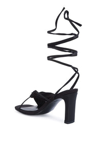 Thumbnail for CHASM RUCHED SATIN TIE UP BLOCK HEELED SANDALS