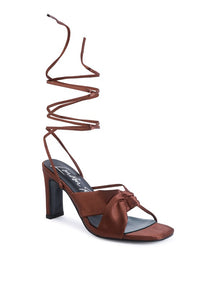 Thumbnail for CHASM RUCHED SATIN TIE UP BLOCK HEELED SANDALS