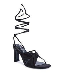 Thumbnail for CHASM RUCHED SATIN TIE UP BLOCK HEELED SANDALS