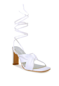 Thumbnail for CHASM RUCHED SATIN TIE UP BLOCK HEELED SANDALS