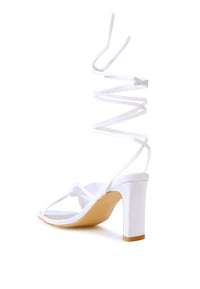 Thumbnail for CHASM RUCHED SATIN TIE UP BLOCK HEELED SANDALS