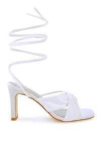 Thumbnail for CHASM RUCHED SATIN TIE UP BLOCK HEELED SANDALS