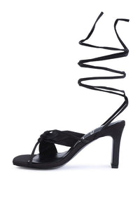 Thumbnail for CHASM RUCHED SATIN TIE UP BLOCK HEELED SANDALS