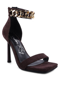 Thumbnail for LAST SIP HEELED FAUX SUEDE CHAIN STRAP SANDAL