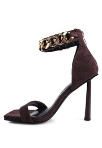 Thumbnail for LAST SIP HEELED FAUX SUEDE CHAIN STRAP SANDAL