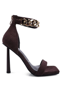 Thumbnail for LAST SIP HEELED FAUX SUEDE CHAIN STRAP SANDAL