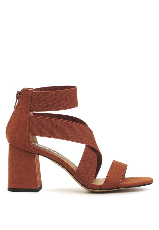 BENICIA ELASTIC STRAPPY BLOCK HEEL SANDALS