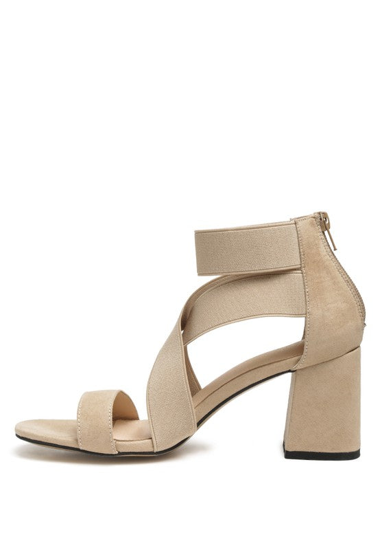 BENICIA ELASTIC STRAPPY BLOCK HEEL SANDALS