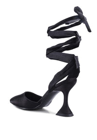 Thumbnail for FONDA KITTEN HEEL TIE UP SATIN SANDALS