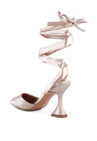 Thumbnail for FONDA KITTEN HEEL TIE UP SATIN SANDALS