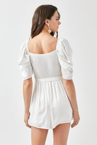 Thumbnail for Pleated Puff Sleeve Overwrap Romper