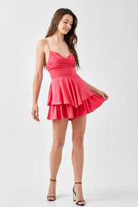 Thumbnail for Cowl Neck Flare Tiered Cami Romper