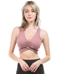 Thumbnail for Deep V Drawstring Sports Bra Buttery Soft Fabric