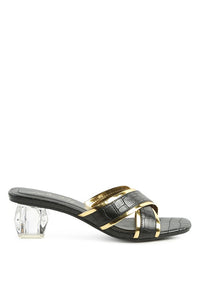 Thumbnail for STELLAR GOLD LINE CROC TEXTURED LOW HEEL SANDALS