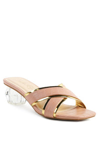 Thumbnail for STELLAR GOLD LINE CROC TEXTURED LOW HEEL SANDALS