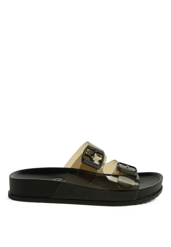 MINATA PLATFORM BUCKLED SLIDE SANDALS