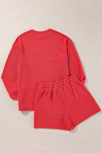 Thumbnail for MERRY Round Neck Long Sleeve Top and Shorts Lounge Set