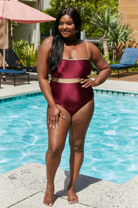 Thumbnail for Marina West Swim Wave Break Contrast Trim One-Piece in Wine