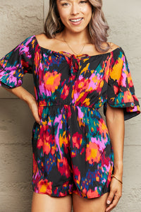 Thumbnail for Printed Tied Flounce Sleeve Romper