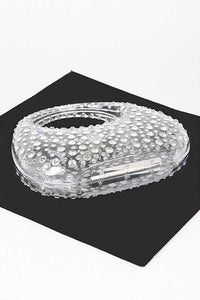 Thumbnail for Rhinestone Cleared Top Handle Box Clutch