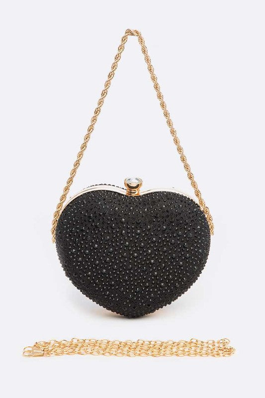 Rhinestone Pave Heart Shape Convertible Clutch