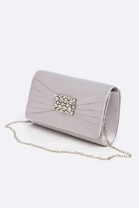 Thumbnail for Crystal Accent Satin Pleated Clutch Bag