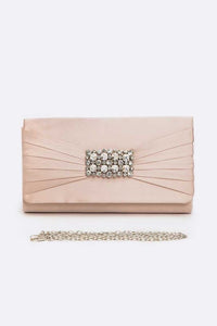 Thumbnail for Crystal Accent Satin Pleated Clutch Bag