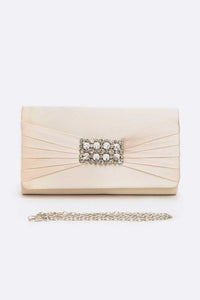 Thumbnail for Crystal Accent Satin Pleated Clutch Bag