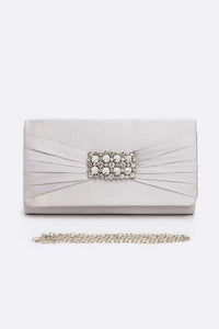 Thumbnail for Crystal Accent Satin Pleated Clutch Bag