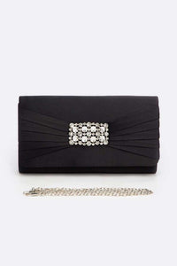 Thumbnail for Crystal Accent Satin Pleated Clutch Bag