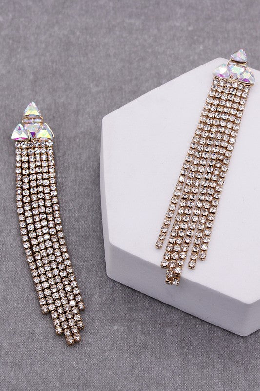 Rhinestone Triangle with Tassel Drop Earrings