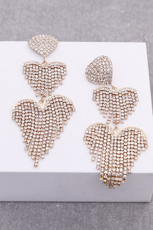 Rhinestone Double Heart Drop Earring