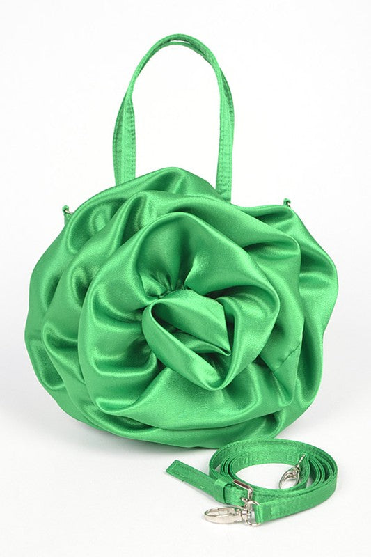 Oversize Satin Flower Top Handle Soft Clutch