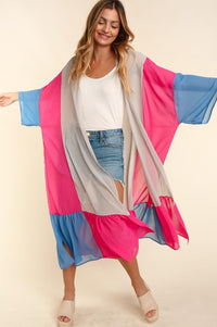 Thumbnail for COLOR BLOCK KIMONO MAXI OPEN CARDIGAN