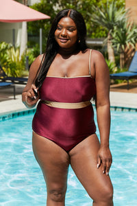 Thumbnail for Marina West Swim Wave Break Contrast Trim One-Piece in Wine